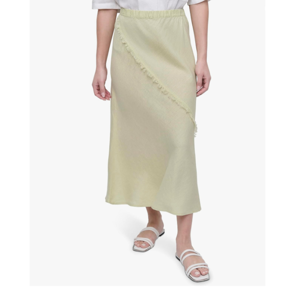 DKNY Womens Lightweight Linen Midi Skirt Tea Green Size XL 17127